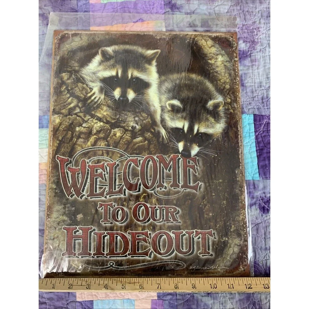 Welcome To Our Hideout Metal 12.5x16 Man Cave Bar Garage Decor Hangout Game Room